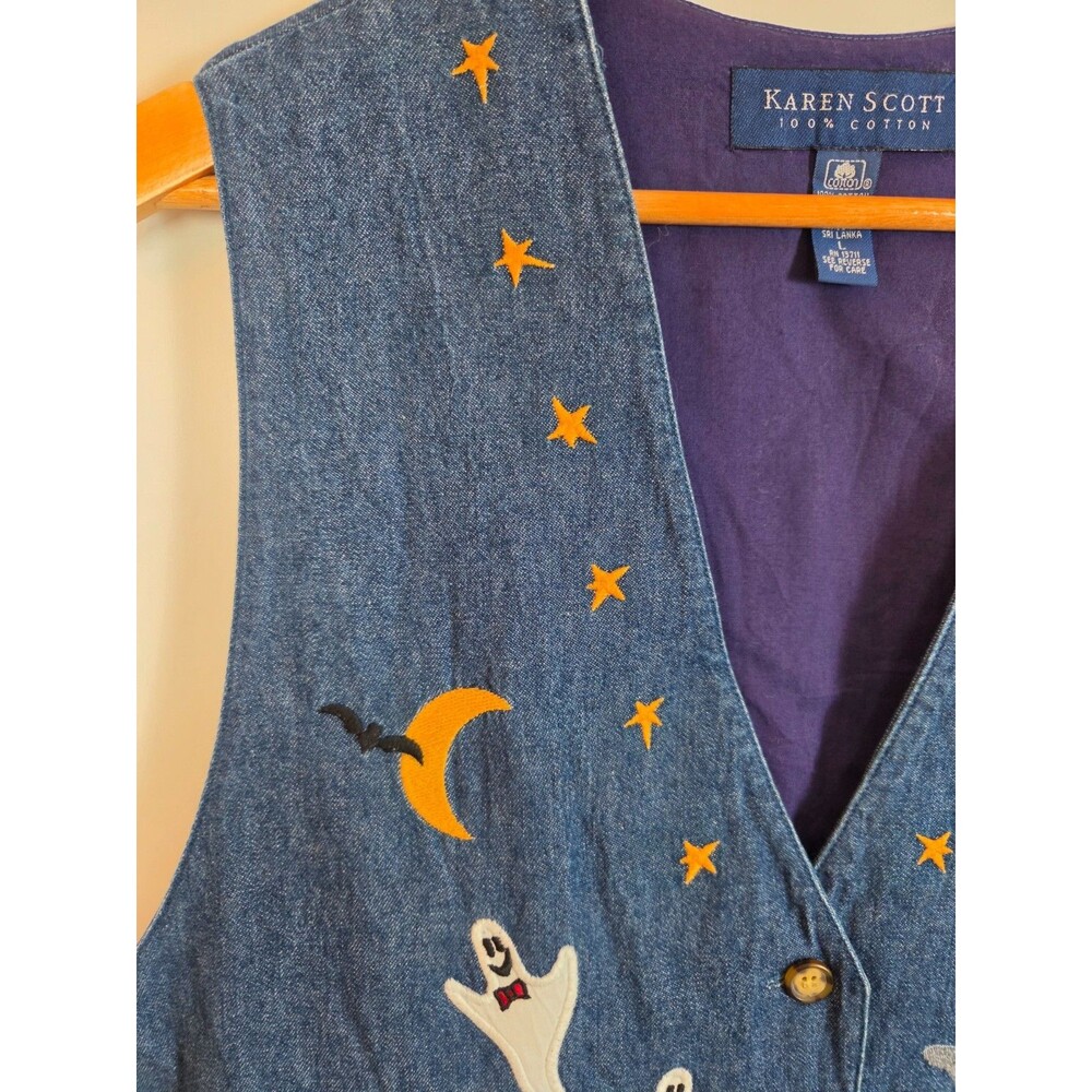 Vintage 90s Embroidered Halloween Vest Top Size L Karen Scott Festive - Picture 6 of 6
